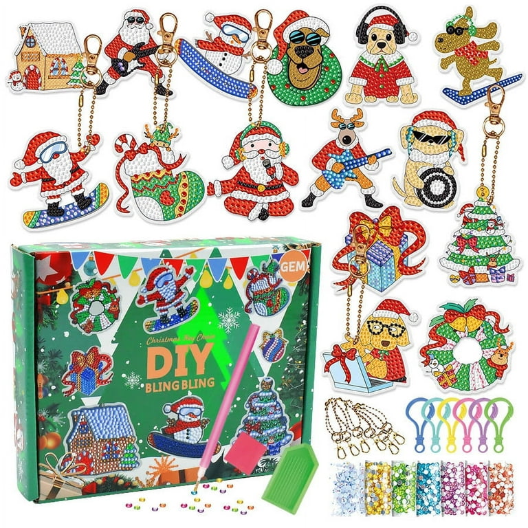 U-Pick 15pcs/set Full Drill 5D Diamond Painting Keychain Art Craft Pendant Key Rings Kit DIY for Christmas Gift Pendant Decorative Hanging Ornament