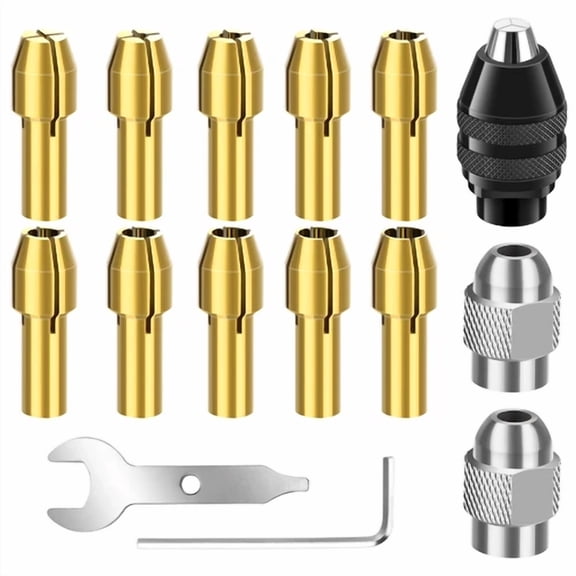 15Pcs/Set Keyless Drill Chuck Brass Collet Metal Nut 0.8-3.2Mm Shank For Dremel