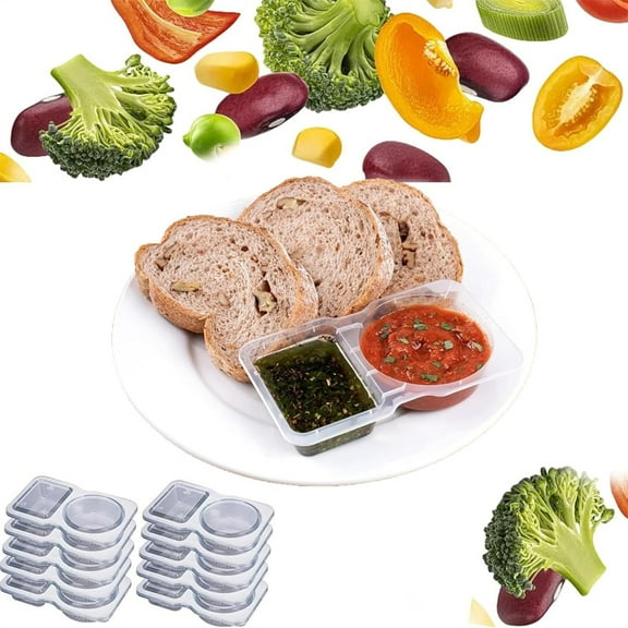 15Pcs Small Plastic Snack Container,Double Compartment Seasoning Box,Disposable Condiment Containers with Lids,Divider Sauces Containers,Dip Container for Home Party Picnic 130ml