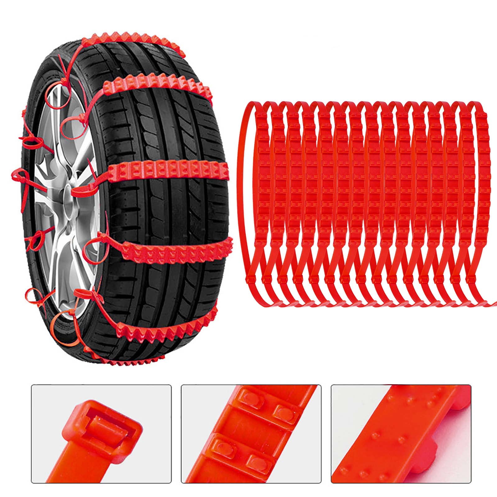 15Pcs Snow Tire Chain, 34.6in Reusable Portable Adjustable Nylon Non-Slip Cable Tie, Universal Emergency Tire Chains for Winter Driving, Security Chains, for Most Car Sedan SUV Truck