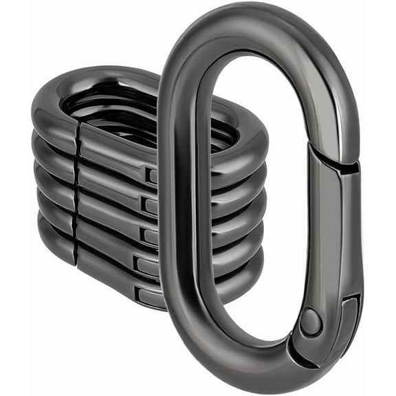 15Pcs Spring Oval Rings Alloy Gunmetal Black Spring Gate Rings Split Snap Clip Hooks Carabiner Lock Clasps Spring Keyring Buckle for Purse Hardware DIY Crafts 34.5x21x4.5mm