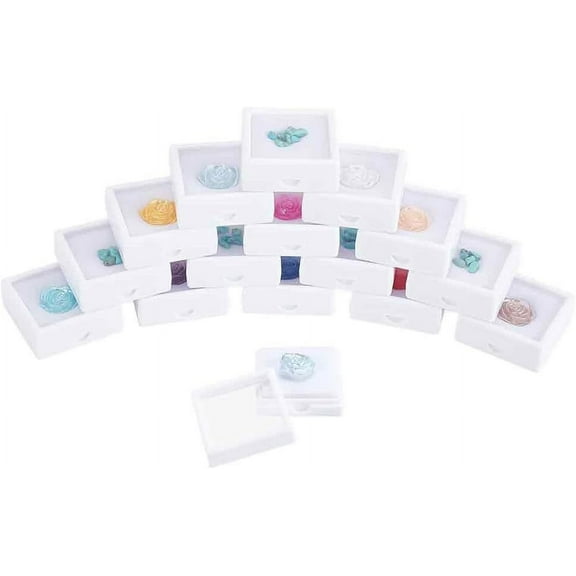 15Pcs Square Diamond Display Box 1.57x1.57 Inch White Mini Gemstone Show Box Plastic Jewelry Box Container with Clear Window for Rhinestone Small Items for DIY