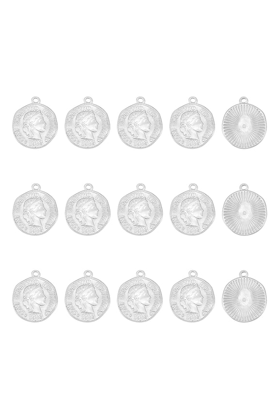 15Pcs Stainless Steel Coin Pendant Confoederatio Helvetica Charms Flat Round Metal Pendant Hole 1.6mm Coin Dangle Medallion
