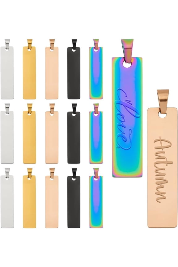 15Pcs Stamping Blank Tags Stainless Steel Stamping Tag Charms 41x10x1.4mm Black Rectangle Blank Tag Pendant for Diy Craft Jewelry Making Accessory Necklace Earring Bracelets Colorful