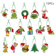 Hanety The Grinch Christmas Tree Ornament, Green, 15 Count