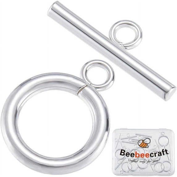 15Pcs Toggle Clasps 925 Sterling Silver Plated T-bar Closure Round Claps Jewelry Findings with Storage Box