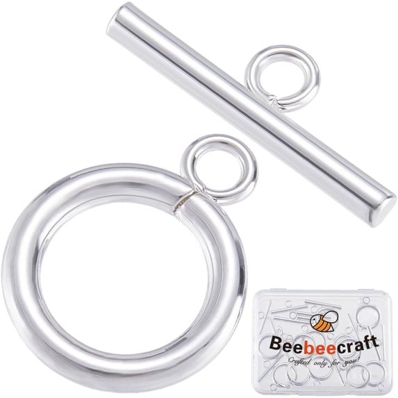 15Pcs Toggle Clasps 925 Sterling Silver Plated T-bar Closure Round Claps Jewelry Findings with Storage Box
