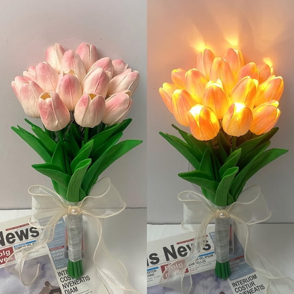 15Pcs Tulip Artificial Flowers with LED Light, Real Touch Fake Tulips, Flower Lamp, Creative Gifts for Mom Girlfriend, Mother's Day Holiday Wedding Photography Aesthetic Home Decor