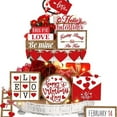 thumbnail image 1 of 15Pcs Valentine’s Day Tiered Tray Decor Set – Rustic Wooden Tabletop Decorations for Wedding, Party, or Home Display – Heart-Themed Ornaments, 1 of 5