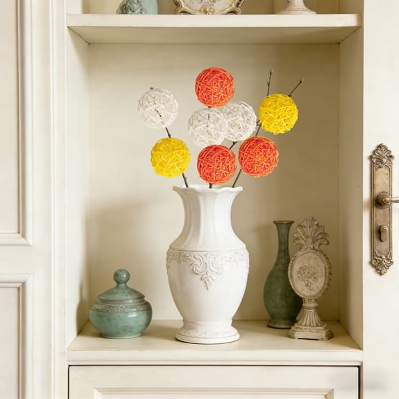 15Pcs Vase Filler Wicker Rattan Orbs Decorative Balls, Vase Filler Coffee Table Decoration, Wedding Party Decoration, with Natural Branches, for Centerpiece, Home Accent