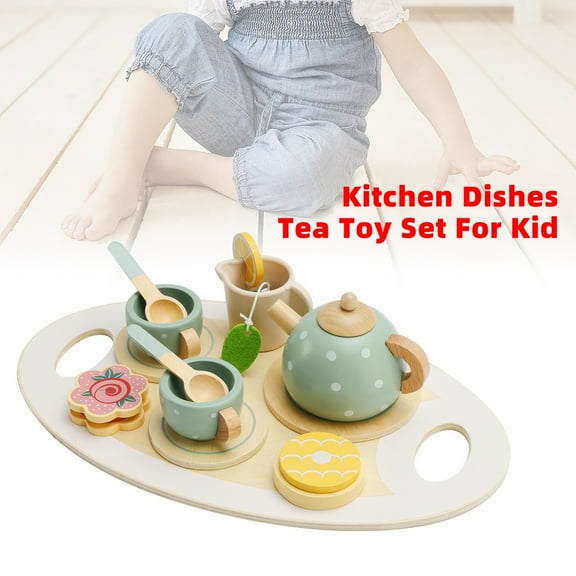 15Pcs Western Kitchen Wooden Tea Sets Play Kitchen Dishes/Tea Toy Set For Kid