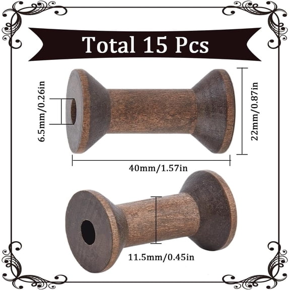 15Pcs Wire Weaving Bobbin Wood Ribbon Spool Bulk Antique Large Diameter Empty Thread Rope Roll Crochet Cords Organizer Lace Line Coconut Brown Spools for Embroidery Yarn Making Crafts