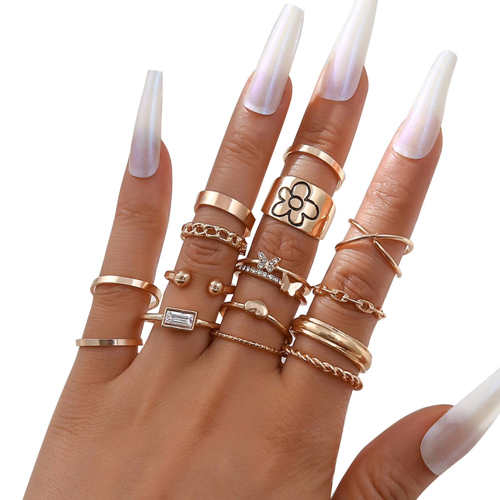 Buy Fashion Frill Ring For Girls Golden Ring AD Studded Heart Multi Designs  Gold Plated Boho Ring Finger Ring Set For Women Girls Jewellery Valentine  Ring Combo Set Online at Best Prices