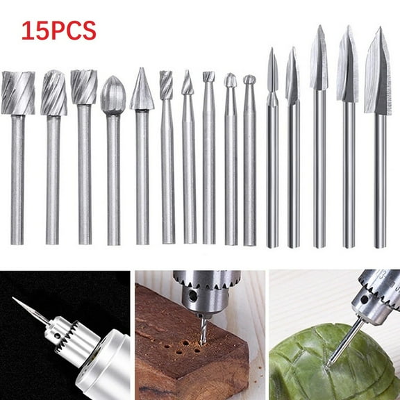 15Pcs Wood Carving Drill Bit Set 1/8 Shank Hss Engraving Rotary Tool For Power Tools Accessory In Stock Wholesale