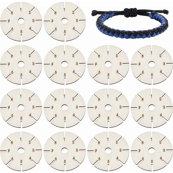 15Pcs Wood Round Bracelet Braiding Plate 8cm Wood Braiding Disk Flat Round Beading Cord Disc Bracelet Weaving Board Cord Weaving Tools Brown