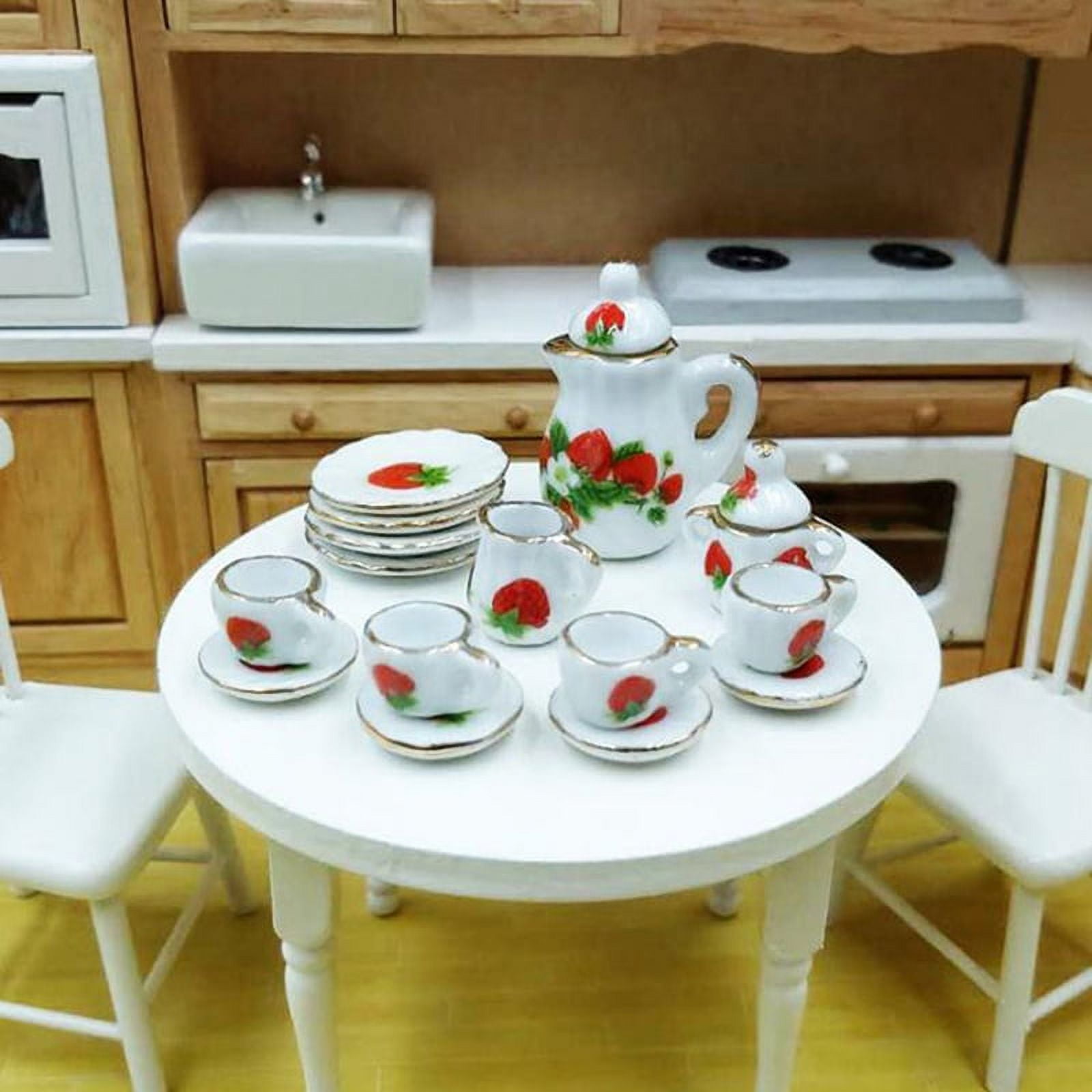 Maison De Poupée 1/12 Odoria Service à Thé Miniature En Porcelaine 1/12 - 15 Pièces Accessoire Maison De Poupée 15 Pièces