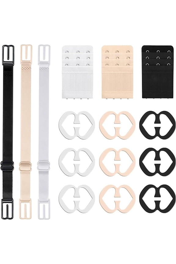 15Pieces Bra Strap Clips for Back Adjustable Antislip Bra Strap Holders 3 Hook Elastic Bra