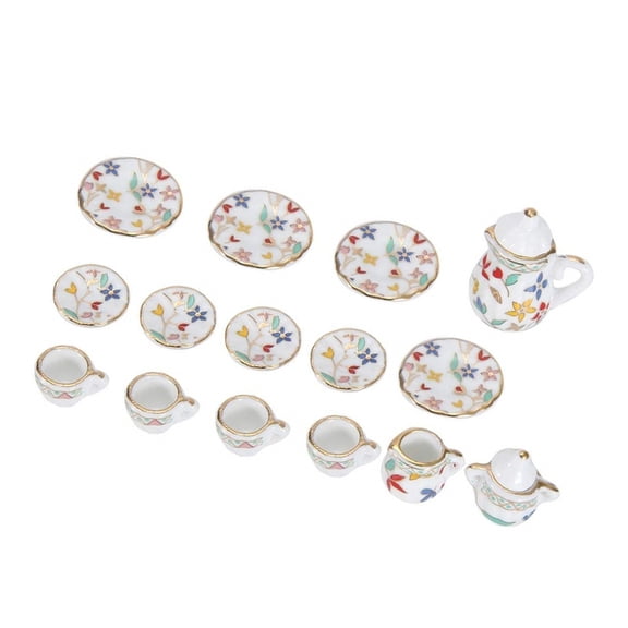 15Pieces Minis Porcelain Teacup Set Dollhouses Kitchen Decors Simulation Miniature Furniture Set Model for Boys Girls