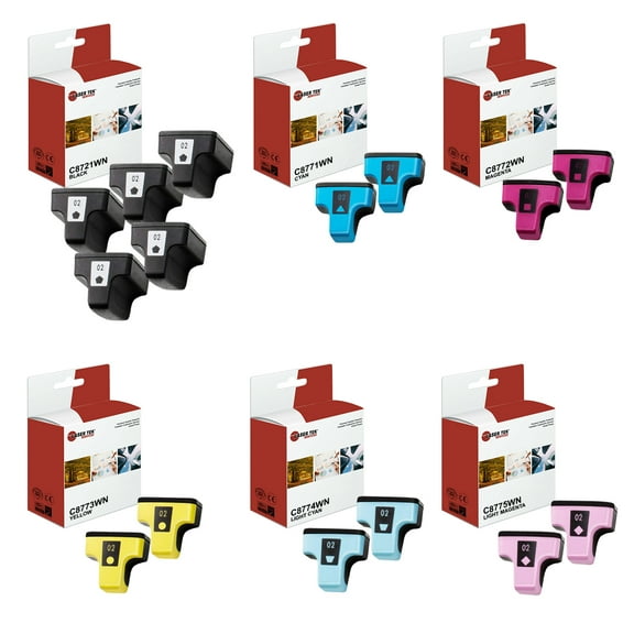 15Pk LTS Compatible for HP 02 B/C/M/Y/PC/PM HY Photosmart C5180 3310 Ink