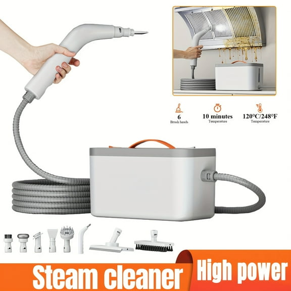 "15S High-Power Handheld Steam Cleaner - 6 Brush Heads, Large Capacity, Auto Power-Off, 110V, 600W, 21.98oz, for Kitchen, Floor, Bathroom, Household Cleaning, Durable