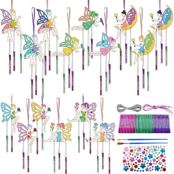 15Set Fairy Painting Wooden Wind Chime Fairy Wind Chime Kit Wooden Arts and Crafts for DIY DIY Paint Art Activity for DIY Party Decoration Birthday Gifts