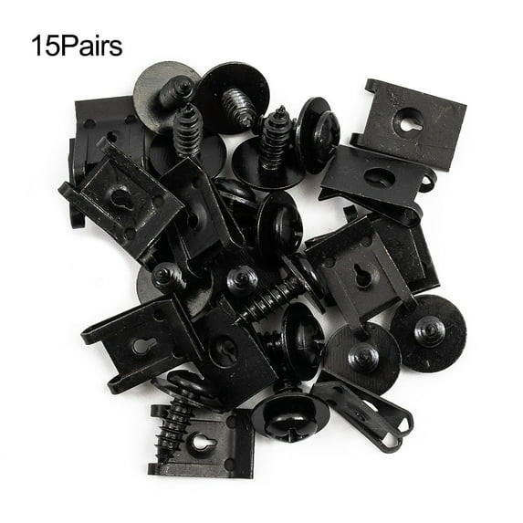 15Set Spring Metal U-type Clip With Screw Car Bumper Fender Trim Panel Fasteners