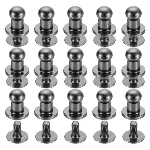 15Sets Brass Ball Head Stud Rivets, 5mm Screw Back Button Nipple Rivet Black
