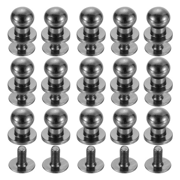 15Sets Brass Ball Head Stud Rivets, 6mm Screw Back Button Nipple Rivet Black