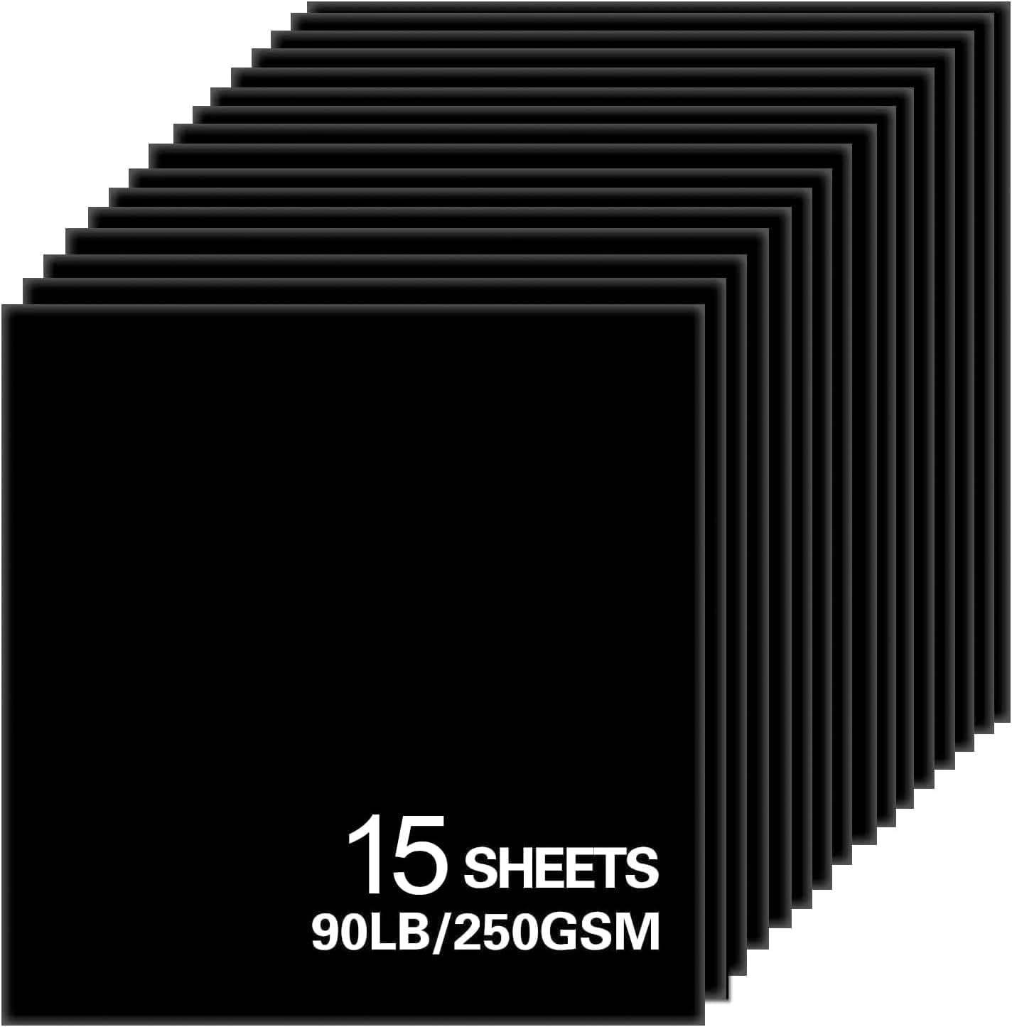 15Sheets Black Cardstock Paper, 12x12 Card stock for Cricut, Thick