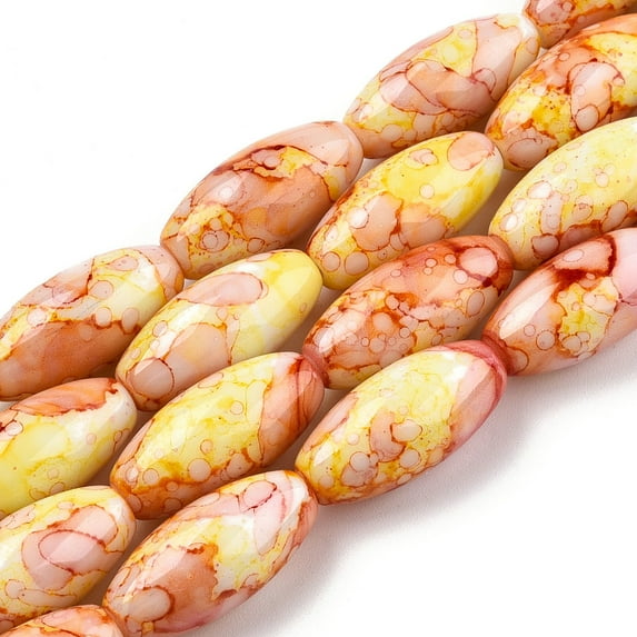 15Strand Baking Painted Glass Beads Strands Swirl Glass Beads Oval Gold 22x10~10.5mm Hole: 1.5~2.5mm 35~37pcs/strand 30.31 inch(77cm)