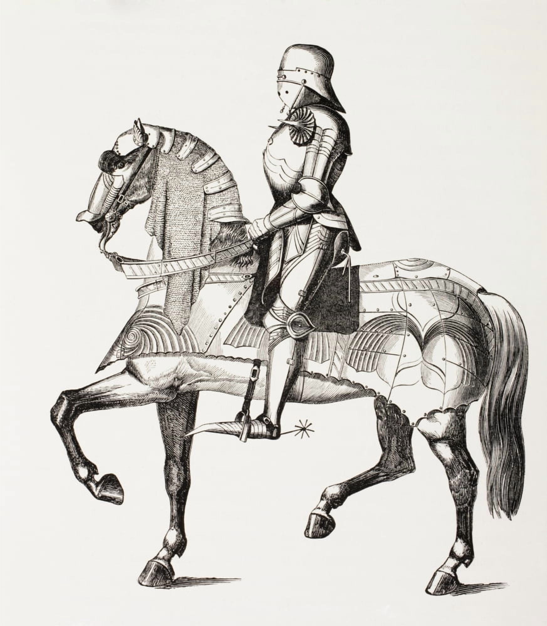 15Th Century Knight In Full Armour Mounted On Horse Clad In Armour From Les Artes Au Moyen Age Published Paris 1873 Canvas Art - Ken Welsh Design Pics (13 x 15)