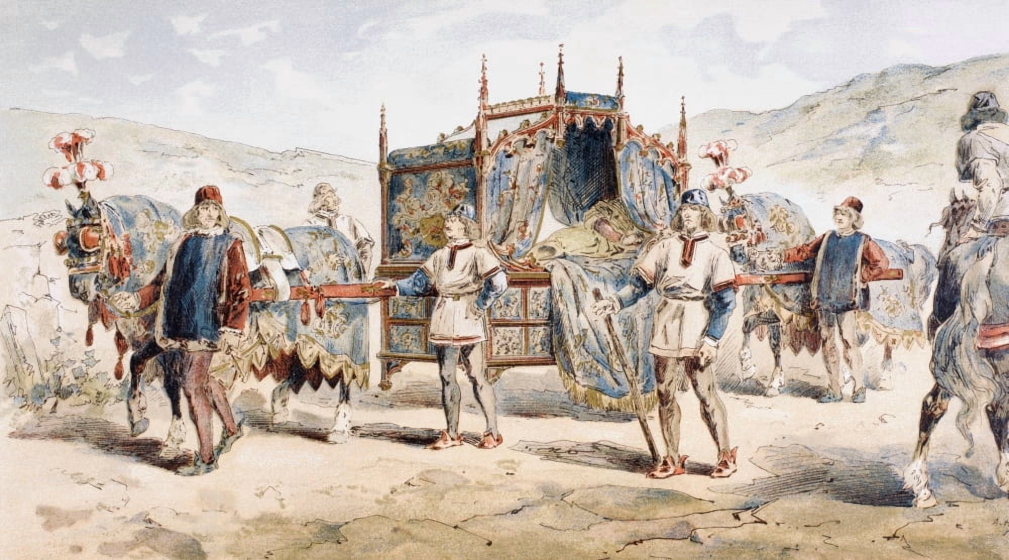15Th Century Noble Womans Horse Drawn Litter After A Watercolour By A Heins From Cortege Historique Des Moyens De Transport Published Brussels 1886 Canvas Art - Ken Welsh Design Pics (19 x 11)