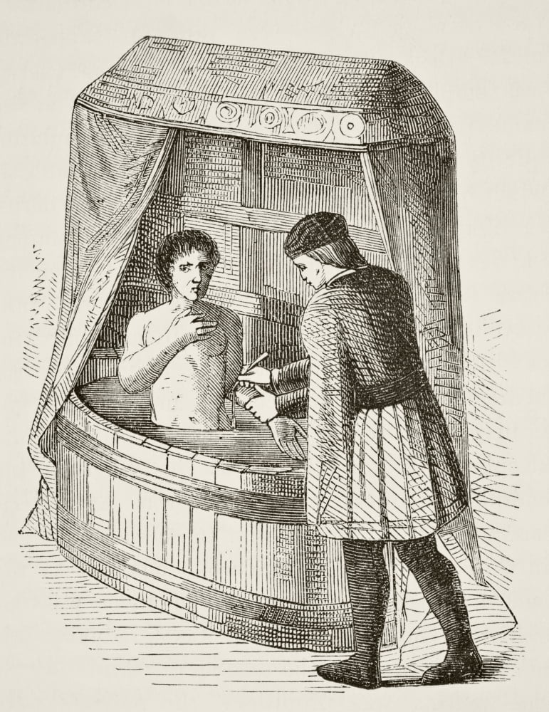 15Th Century Physician Bleeding A Patient From The National And Domestic History Of England By William Aubrey Published London Circa 1890 Canvas Art - Ken Welsh Design Pics (24 x 32)