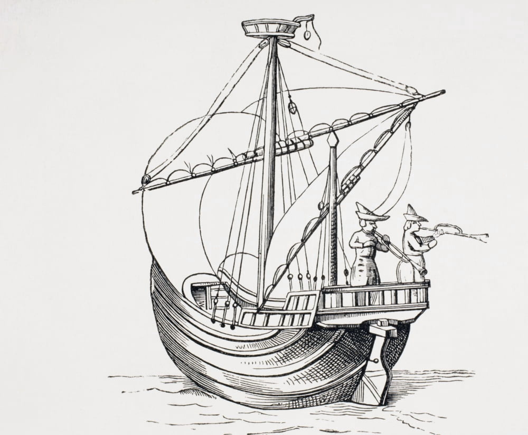 A 15Th Century Sailing Ship From Military And Religious Life In The Middle Ages By Paul Lacroix Published London Circa 1880 Canvas Art - Ken Welsh Design Pics (32 x 26)