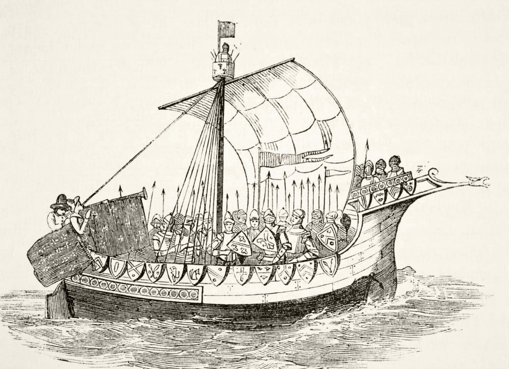 15Th Century War Ship From The National And Domestic History Of England By William Aubrey Published London Circa 1890 Canvas Art - Ken Welsh Design Pics (34 x 24)