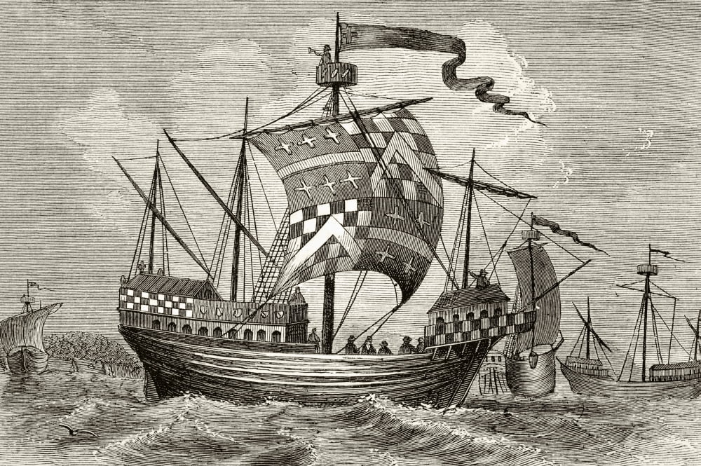 15Th Century Warship From The National And Domestic History Of England By William Aubrey Published London Circa 1890 Canvas Art - Ken Welsh Design Pics (34 x 22)