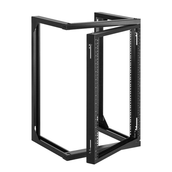 15U Open Frame Server Rack with Gate Swing - 19-Inch IT Network & AV Mounting Rack, 150 lbs Load, Carbon Steel, Black