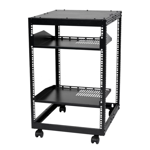 15U Server Rack Open Frame, Adjustable Depth 23-40 Inch, Wall Mount or Free Standing, 4 Post Rack with Casters for Network Equipment, AV Gear, Routers, Modems