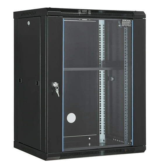 15U Wall Mount Network Server Rack Cabinet Enclosure 18'' Glass Door Lock