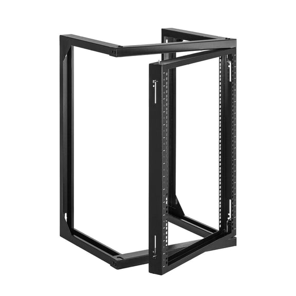 15U Wall Mount Server Rack, 150lbs Capacity, Open Frame Network Rack, 19 Inch, Carbon Steel, 180 Swing Gate, for IT & AV Equipment - Black