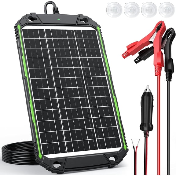 15W 12V Solar Battery Charger & Maintainer PRO, Built-in Smart MPPT Charge Controller, Waterproof 12 Volt Panel Trickle Charging Kits for Car Auto Boat RV Marine Trailer Camper