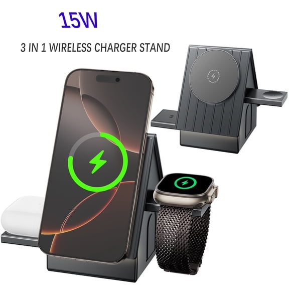 15W 3 in 1 wireless charging station For iPhone AirPods iWatch, Wireless Charger with house design, fast charging for Multiple Devices