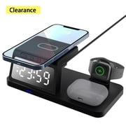 Elnone 15W 4-in-1 Qi Charging Station with Alarm Clock & Night Light for iPhone, Apple Watch, AirPods & Android, Black