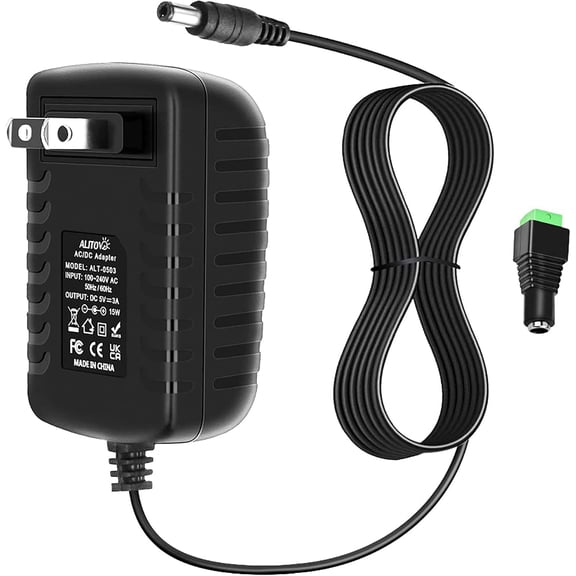 15W 5V 3A Power Adapter Dual 5.5x2.1/2.5mm Plug for LED Pixel Strip CCTV Camera