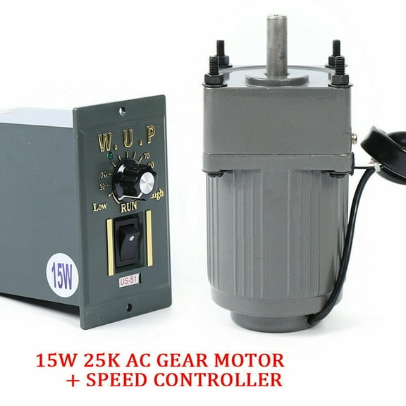 15W AC Gear Motor Adjustable Speed Motor w/ 10K Variable Speed Controller 125RPM