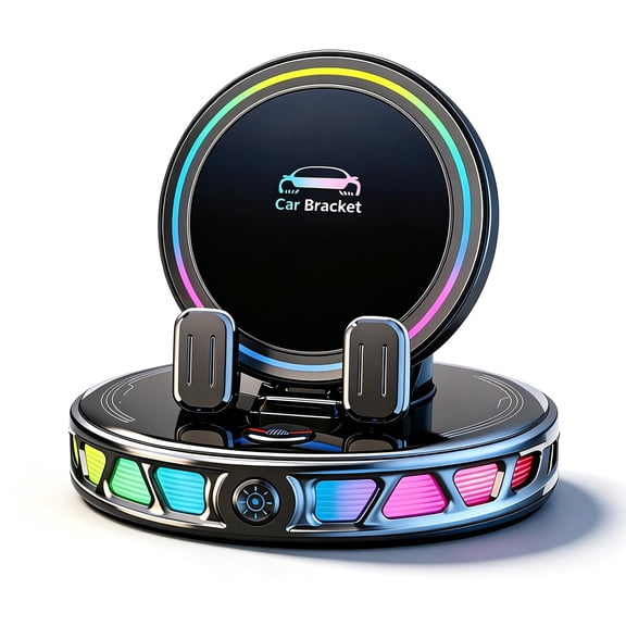 15W Car Phone Holder with 7-Color RGB Light, Car Phone Holder for Your Car, Horizontal Mode Wireless Charging, 360° Rotating Strong Suction Mount for iPhone 17 Pro Max 16 15 14 13 12