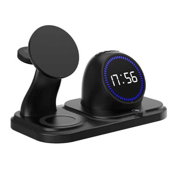 15W Charging Dock with Clock Bluetooth-compatible Speaker Light for Phone 17 Watch Earphone Magnetic Charging Holder