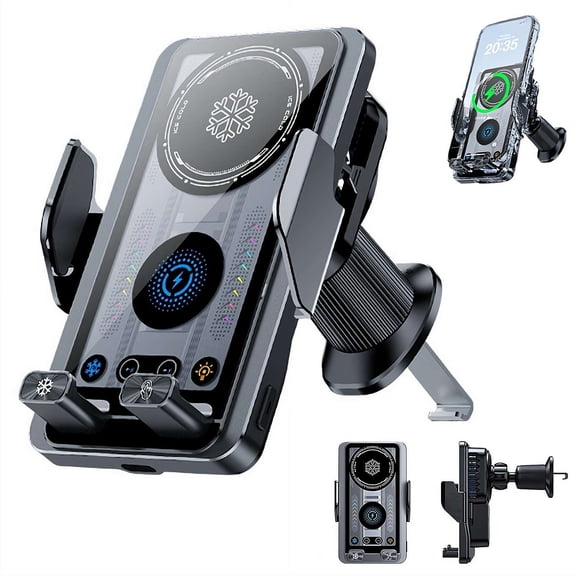 15W Cooling Wireless Car Charger Mount, LED Ambient Light Vent Phone Holder for iPhone Android, Gift