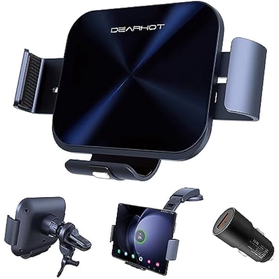 15W Dual Coil Qi Wireless Car Charger Mirror Mount Holder Compatible for Samsung Galaxy Z Fold6 Fold5 Fold4 Fold3 Z Fold2 Fold S25 Ultra iPhone 16 Pro Max Pixel 8 Auto Clamp Fast Car Charger