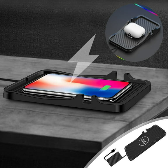 15W Fast 3-IN-1 Car Wireless Charger,Anti-Slip Silicone Dash Mat,Phone Navigation Holder,Storage Organizer,Tool-Free Install,For Cars,SUVs,Trucks,Home,Dash Phone Charging Small Items Storage